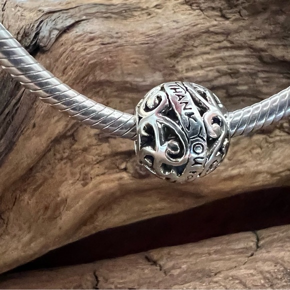 NWT Authentic Chamilia- Thank You Charm Filigree Ball Bead in 925 Silver Family - Picture 2 of 6